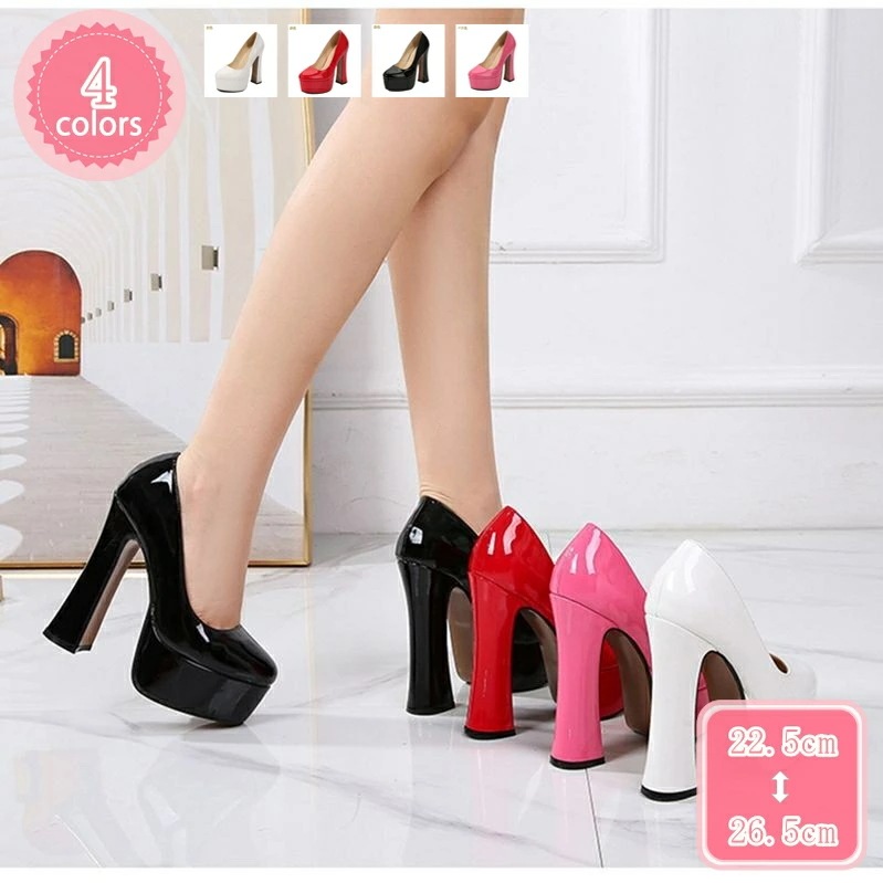 777円OFFクーポン パンプス レディース ハイヒール 太ヒール pumps ヒール ラウンドトゥ エナメル 結婚式 パーティー 二次会 2次会 成人式 同窓会 謝恩会 お呼ばれ キャバ パーティ