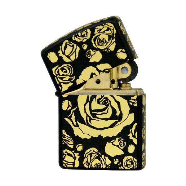 ZIPPO(ジッポー) アーマーベース ブラックマットゴールドローズ 五面エッチング 金色差し マットブラック塗装 BM G Rose