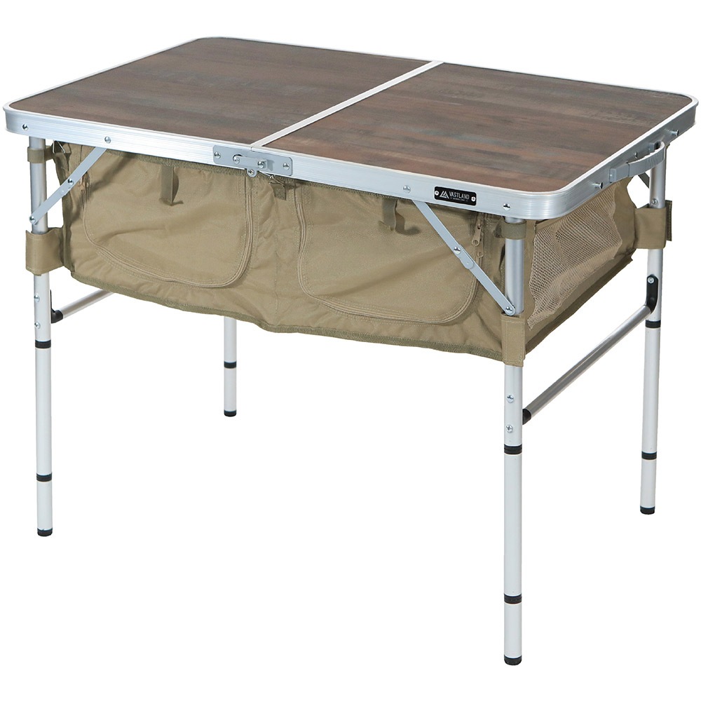 ストレージ付き アウトドアテーブル 90cm60cm 収納容量80L 折りたたみ式 高さ4段階調節