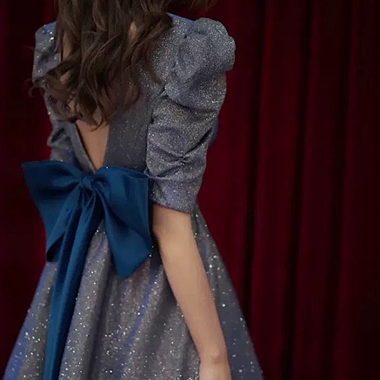 【取寄：納期2週間】結婚式ドレス バックリボン Vネック デコルテ ラメ入り キラキラ 発表会 演奏会 レディース フレアドレス 結婚式 ステージ衣装 半袖 ロング丈 エレガント ウエディングドレス