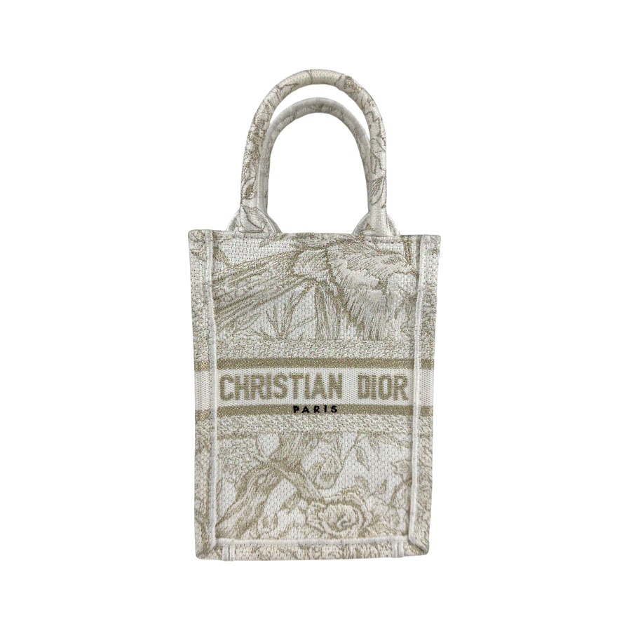 クリスチャンディオール Christian Dior 斜め掛けショルダーバッグ ハンドバッグ ブックトート ミニ フォンバッグ キャンバス オフホワイト/ゴールド レディース z5520