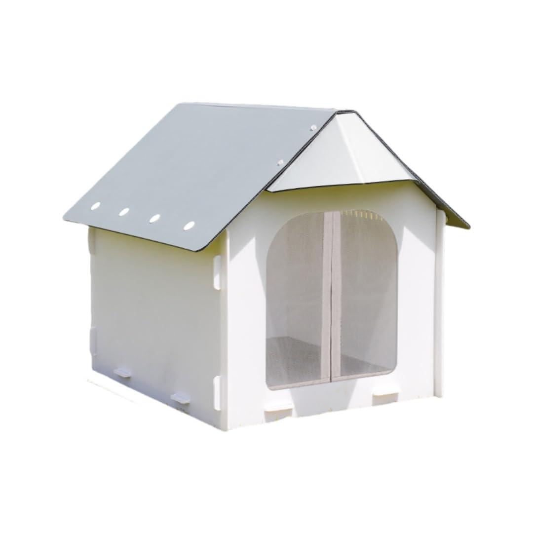 KDBT【屋外用犬小屋】 中型犬対応 防水・防潮・抗菌PP素材 通気性 のコンパクトデザイン 簡単組み立て式 丈夫な犬ハウス（猫小屋/ペットハウスにも対応） (蚊よけタイプ 小さなコード)