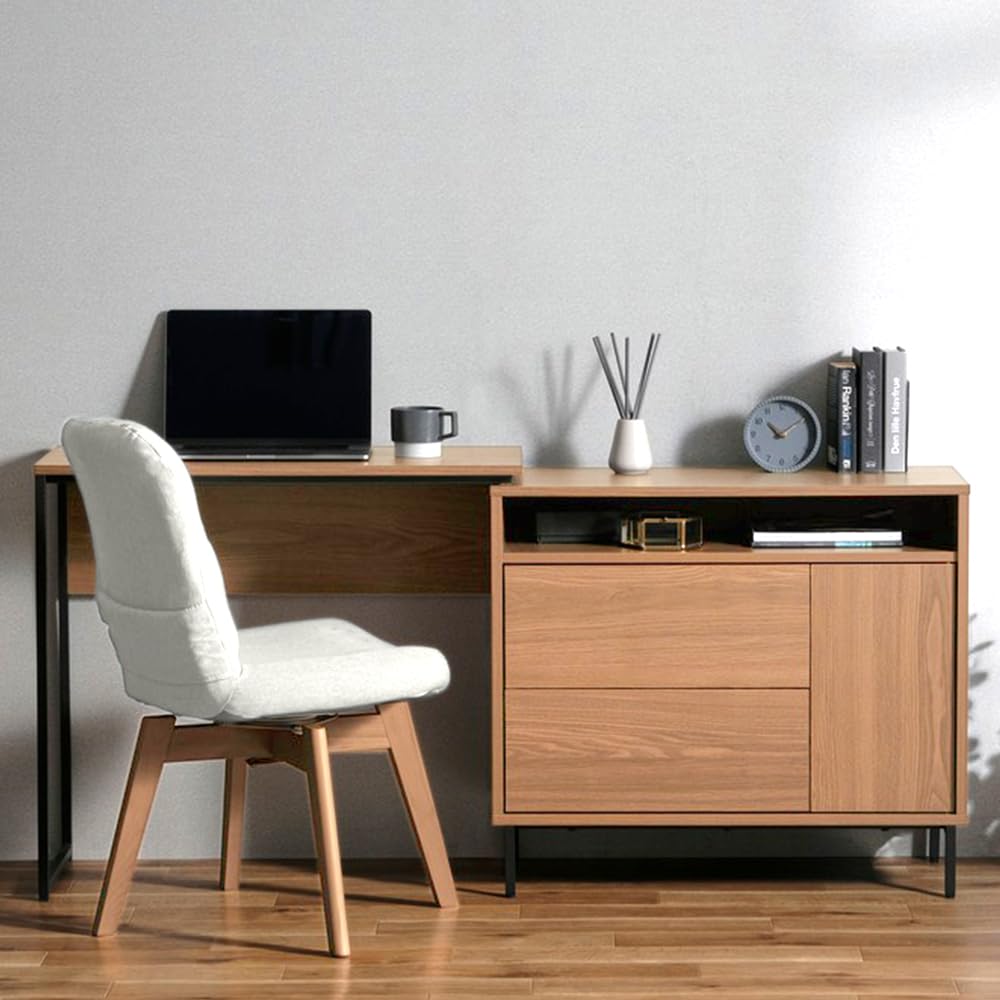 アイリスプラザ スライドチェストデスク カフェナチュラル 151.2×37×71.6