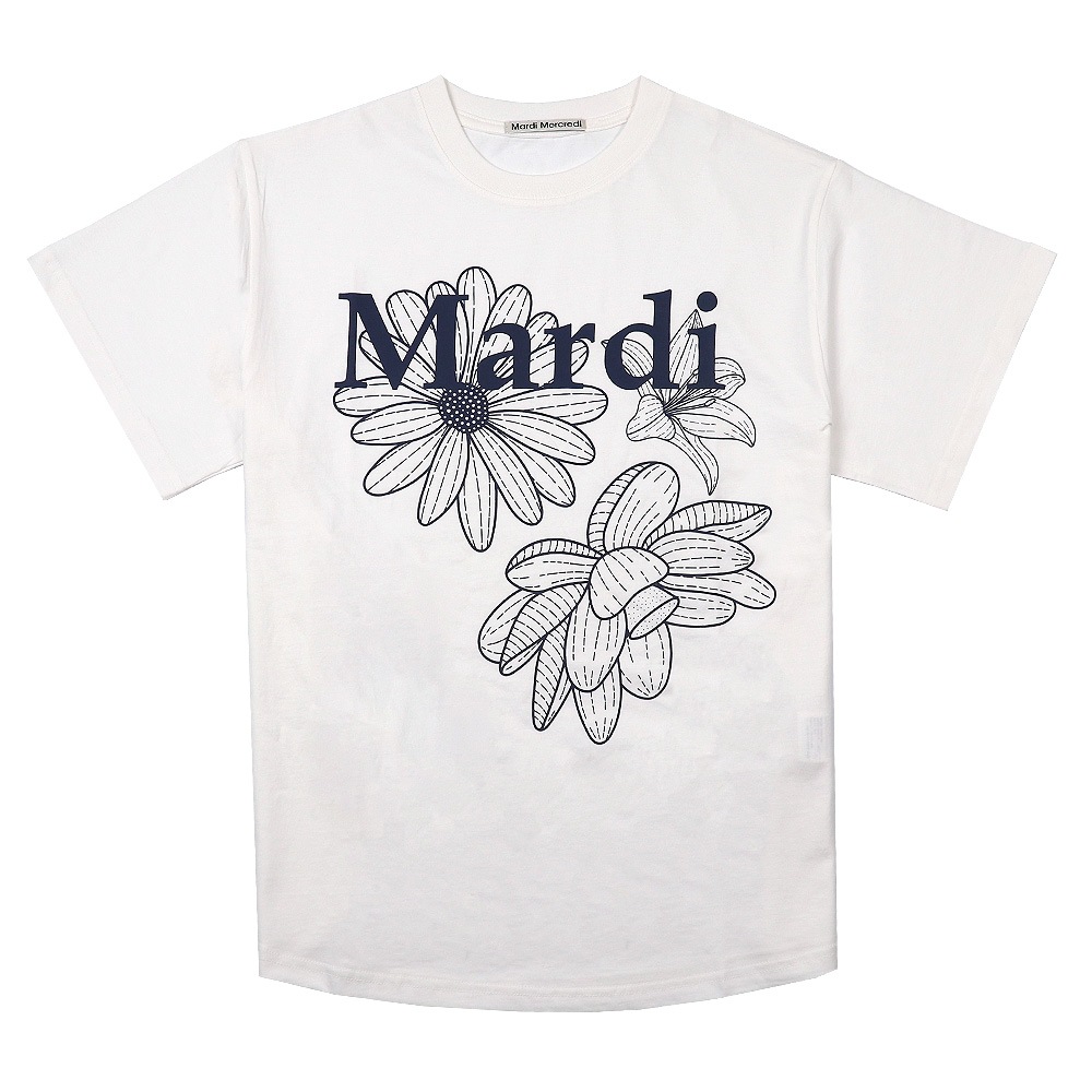 Tシャツ TSHIRT TRIPLE FLOWER IVORY NAVY 半袖 レディース 韓国 ファッション アパレル