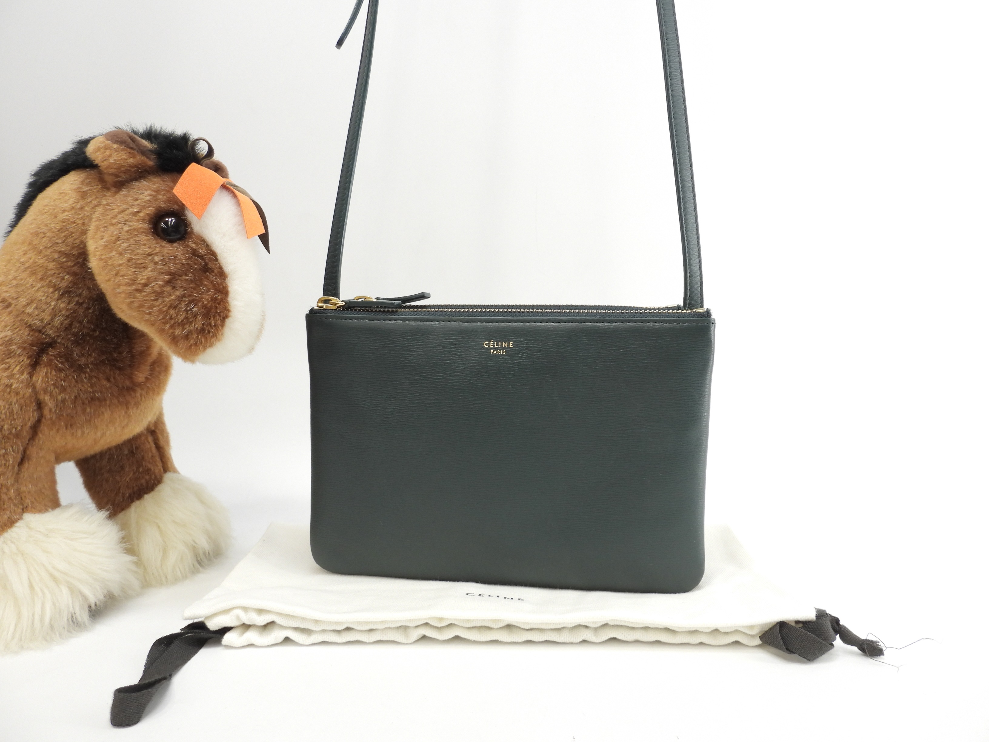 トリオスモール 型押レザー 緑 ポシェット クロスボディバッグ@S-GA-4117