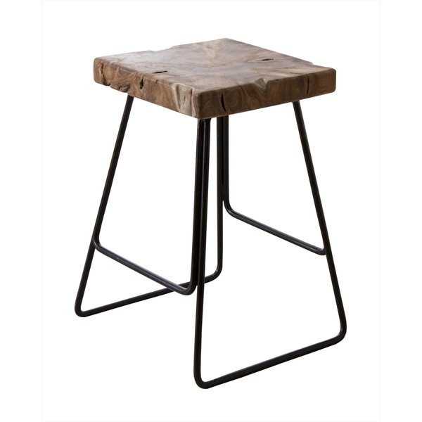 チークと黒アイアン脚のヴィンテージなスクエアスツール 北欧 インダストリアル スツール ステップ サイドテーブル 鉢置き 花台 ブラック リビング ダイニング