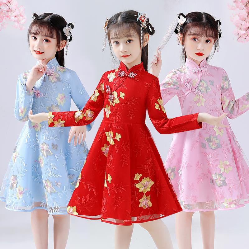 子供のとの漢服とベルベットの女の子のプリンセススカートドレス長袖唐スーツチャイナドレスワンピースドレスその他 ワンピースドレス
