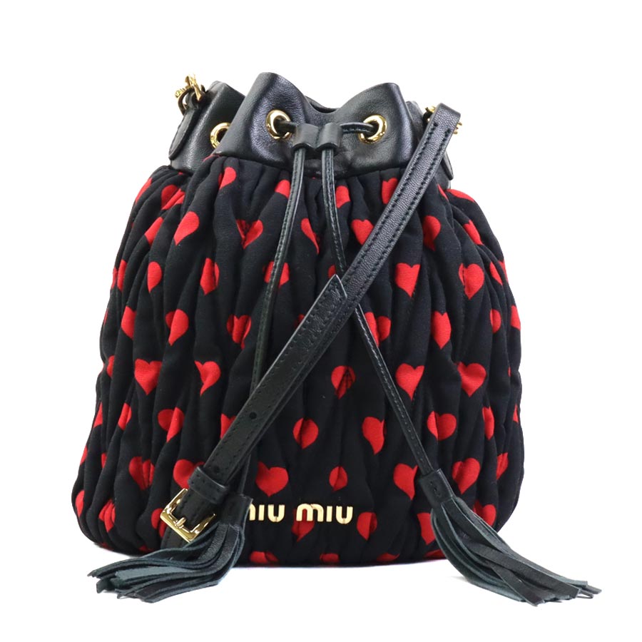 ミュウミュウ MIUMIU 斜め掛けショルダーバッグ ナイロンキャンバス/レザー ブラック/レッド ゴールド レディース e60637g