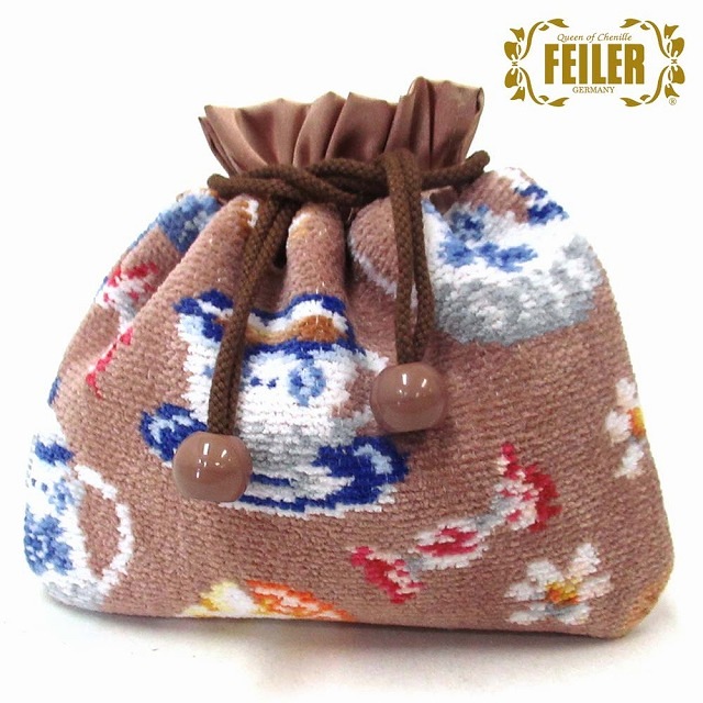 FEILER フェイラー 巾着ポーチ 小物入れ スウィートトリート ベージュ 限定デザイン カフェ紅茶お菓子 SWT252003