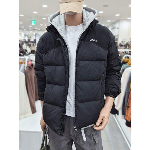 男女共用ツートン配色パッファーダウン(JQ4JPU401_BK)