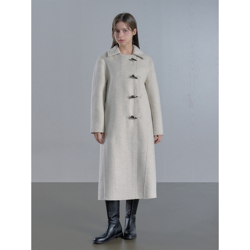 Sisterhood ウールブレンドモダンバルーンフィットスリーブトグルロングコートオートミールブラック