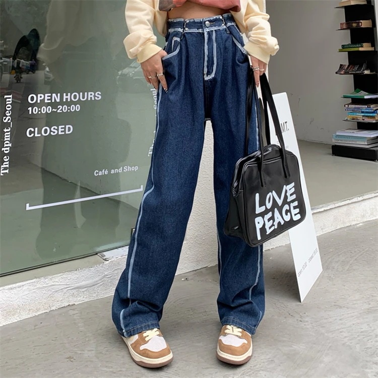 早い者勝ち ロングパンツ デザインセンス ワイドパンツ シン ジーンズ