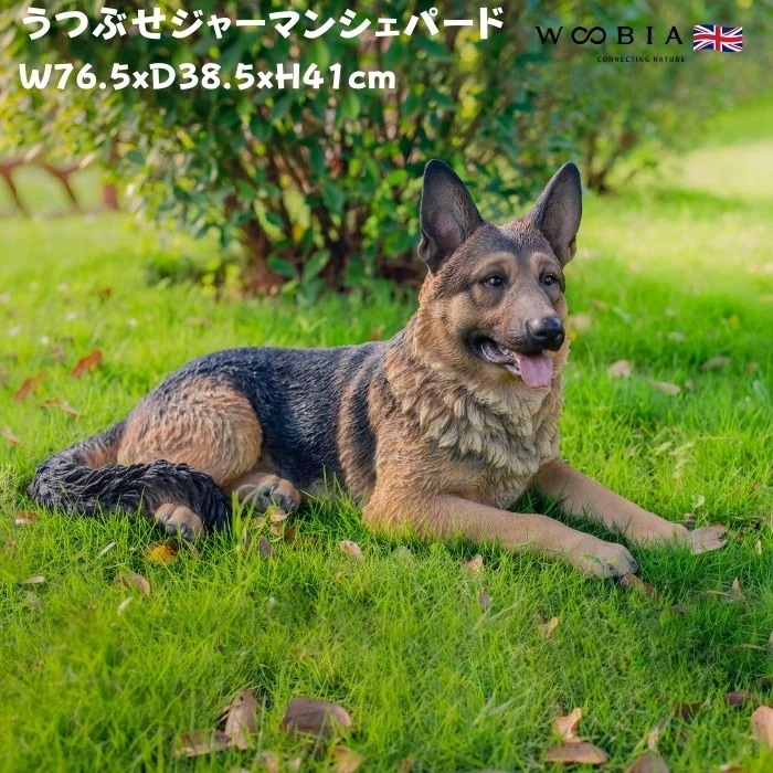 犬 置物 大きい うつぶせジャーマンシェパード 横幅76.5cm woobia ウービア かわいい おしゃれ ガーデン インテリア オブジェ 巨大 可愛い プレゼント 北欧 玄関 雑貨 動物 モダン