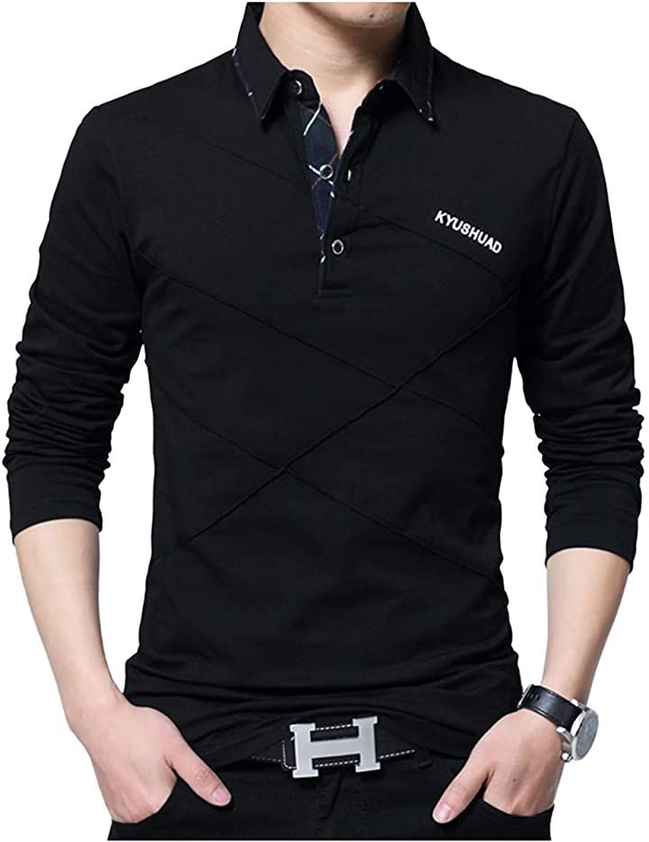 スリージョイ ポロシャツ 長袖 トップス シンプル ゴルフウェア 襟付き カジュアル 春秋 メンズ(ブラック, M)