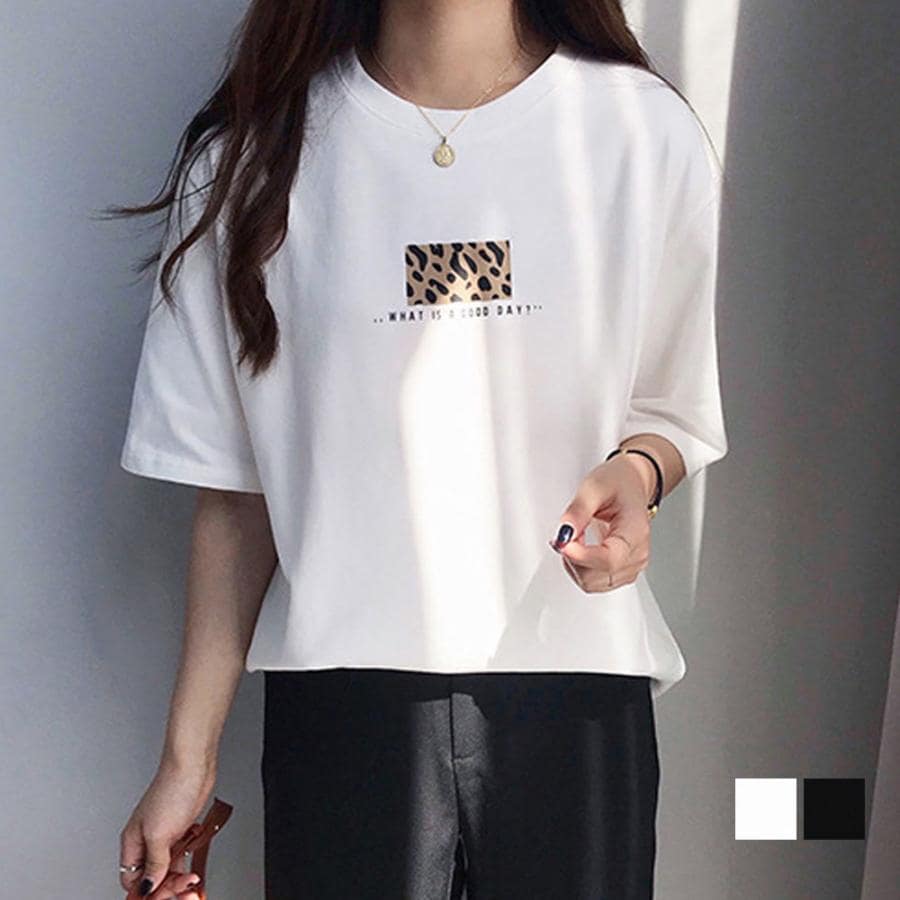 【超お得1つ買うと10個もらえる】[今日は安い-出荷が早い]Tシャツ 半袖 レディーストップス カットソー レオパード プリント 体型カバートップス