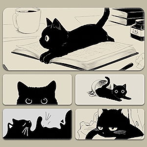 パソコンマウスパッド黒猫デスクマット男女かわいいパソコンキーボードパッド漫画学生デスクマット