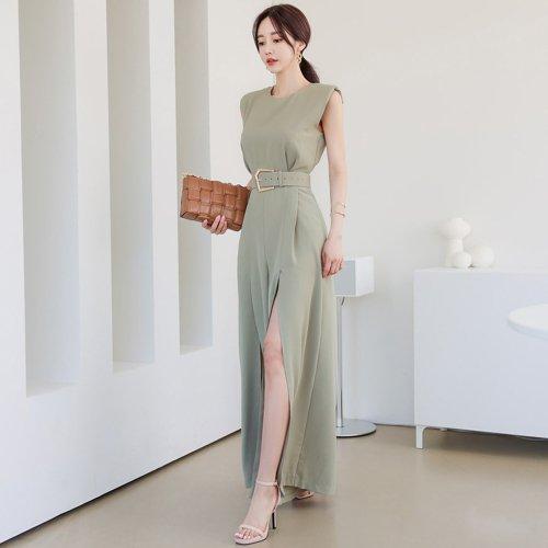 キャバスーツ ナイトドレス オールインワン ノースリーブ スリット ワイドパンツ レディース グラシア