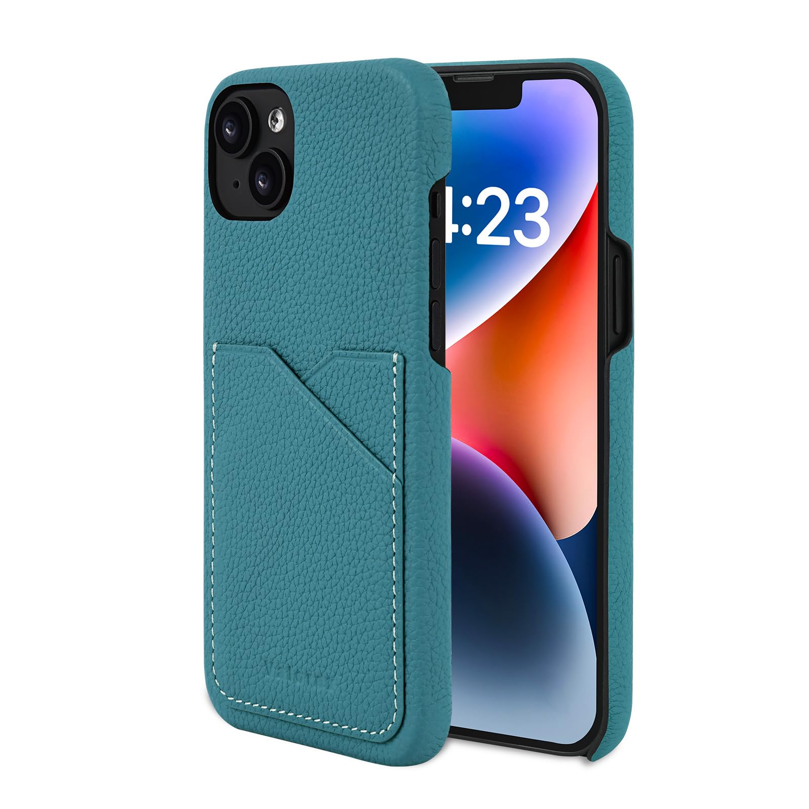 [Valorex]スマホケース 本革ケース トゴレザー iPhone用 携帯カバー スマートフォン カード収納 薄型 軽量 大人 高級 (サクソニーブルー iPhone15 Plus用)