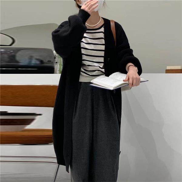 カーディガンレディースロングカーディニットウェアスタイリッシュ羽織りアウターゆったり秋物カジュアル上品通勤高級感母の