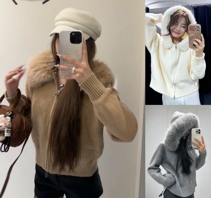 トップス 長袖 羽織 アウター ニット フード付き フェイクファー シンプル カジュアル レディース大きいサイズ レディース きれいめ 半袖 七分袖 五分袖 無地 冬春 cut and sewn