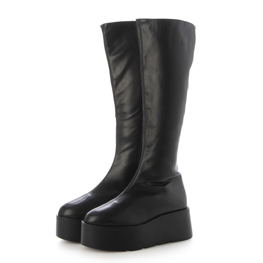 [デメテル] 厚底ソール ストレッチ ロングブーツ レディース 691-L29 (ブラックスムース, Small)