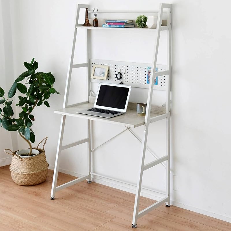 シェルフデスク (デスク) 磁石の付く有孔ボード 幅85.5×奥行51.5×高さ158.5 頑丈 デスク 机 勉強机 組立品 アンティークホワイト MRSD-8550(