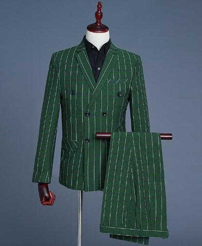 大人気 新品 メンズ イギリス風 細身 3点セットアップ チェック柄 紳士 スーツ ビジネススーツ ストライプ グリーン