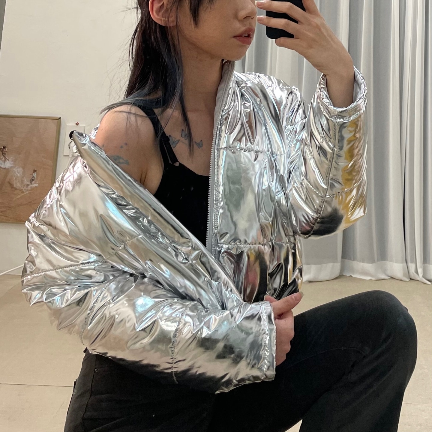 wellon twinkle string short padding / ウェロントゥインクルストリングショートダウン2colors - black, silver 8,250円