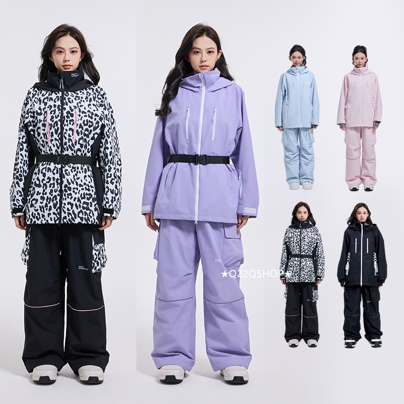 スノボウェア 2024 2025 上下セット メンズ レディース アウター ジャケット パンツ ズボン ヒョウ柄 ウィンタースポーツ スノーボードウェア スキーウェア スノーウェア 防水防寒 韓国風レディースウェア