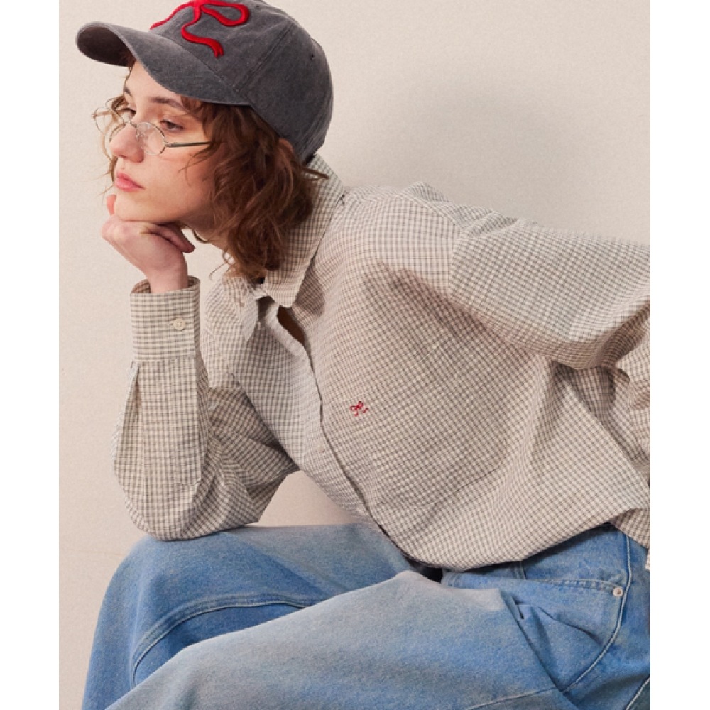 RONRON ラウンドカラーポケットシャツチェック