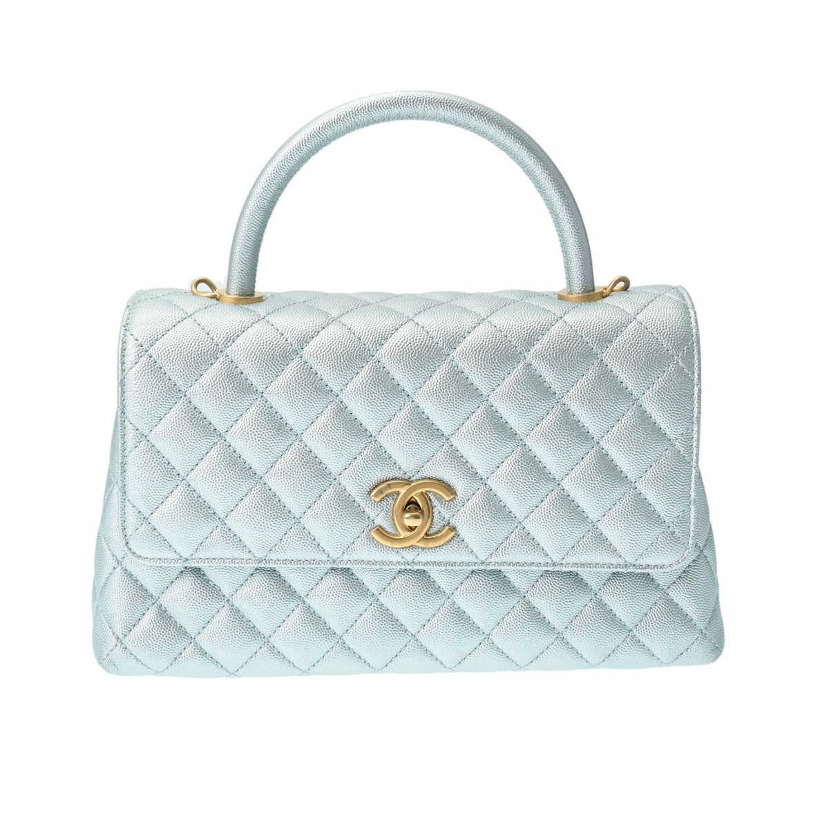 マトラッセ トップハンドル 29 2WAY メタリックブルー A92991 レディース キャビアスキン ハンドバッグ Aランク 中古 銀蔵