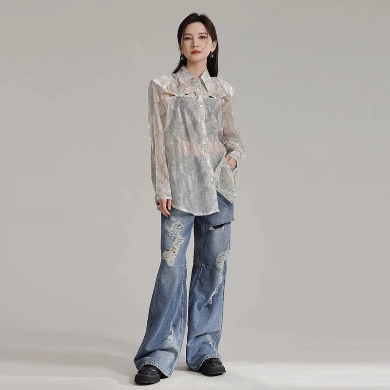 古い/穴/個性/ジーンズ/女性/ストレート/細い/ワイドパンツ関連商品は店で購入可能