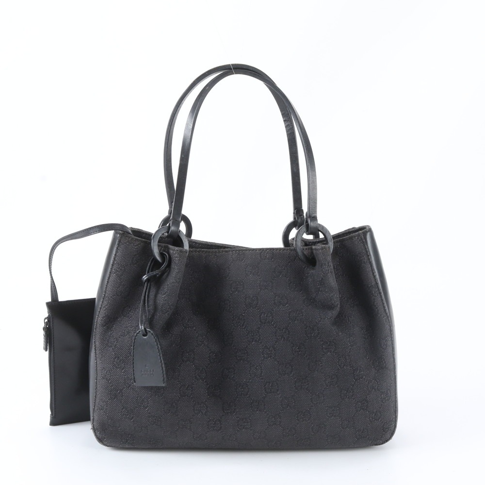 美品 GGキャンバス 101919 レザー×キャンバス トート バッグ 肩掛け ショルダー ハンド ブラック 黒 レディース WIM EE10-2 中古