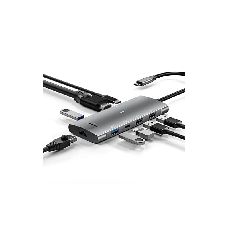 USB C ハブ 10Gbps 高速データ転送 USB 3.2 Gen 2 10Gbps データポート,8in1ハブ ドッキングステーション 変換アダプタ 4K@60Hz出力HDMIポート / 1Gb