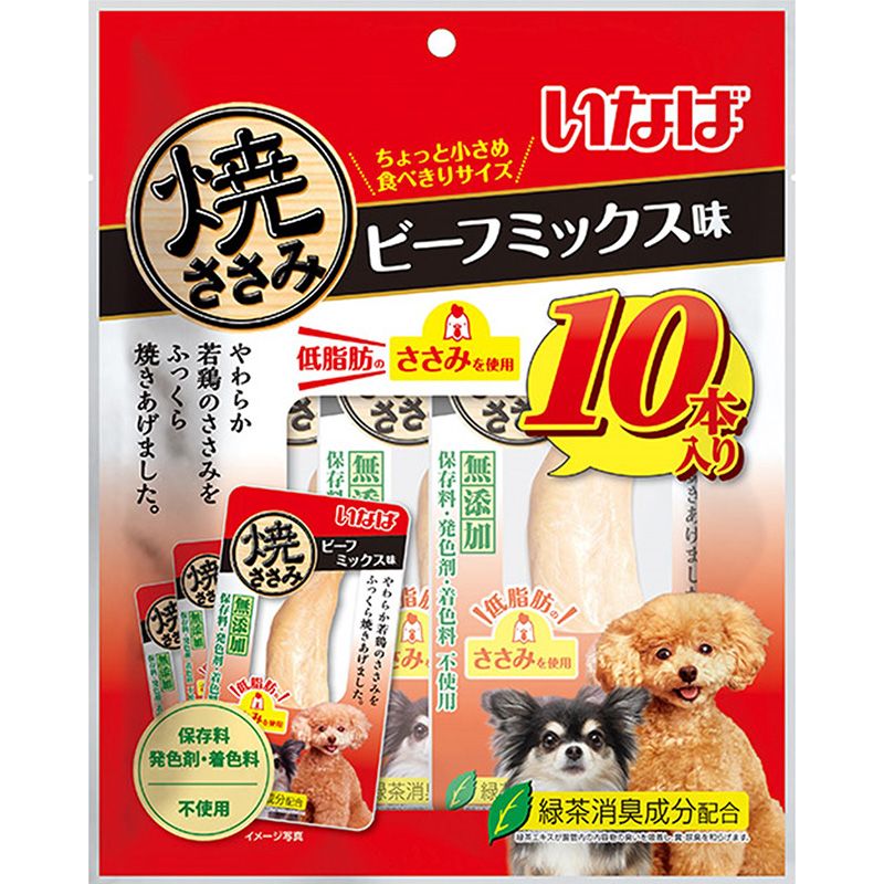 （まとめ買い）いなば 焼ささみ ビーフミックス味 10本入 犬用おやつ [x4]