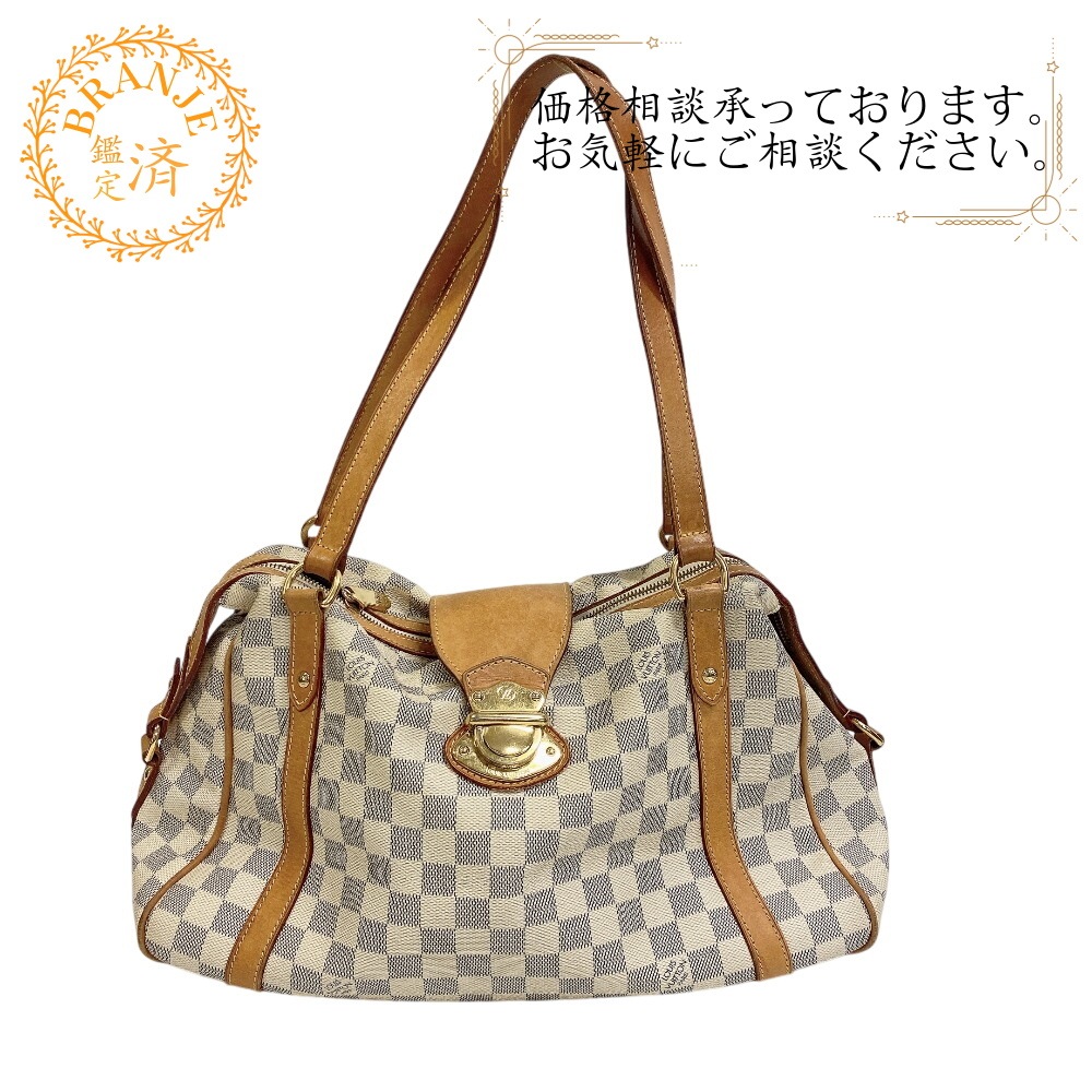 N42220 ストレーザPM ハンド ショルダーバッグ ダミエアズール レザー トートバッグ ホワイト ブランド