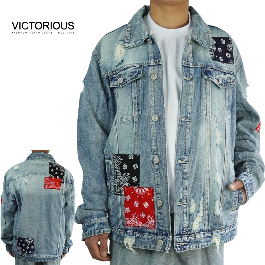 VICTORIOUS ビクトリアスメンズ デニムジャケットBANDANA PATCH DENIM JACKETバンダナパッチ付きデニムジャケットINDIGO(イ