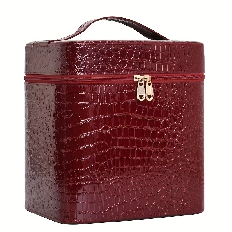 ラグジュアリー 大容量ハンドヘルド化粧品収納ボックス ブラック ボルドー ピンク 合成フェイクレザー 3サイズ メイクオーガナイザーストレージ