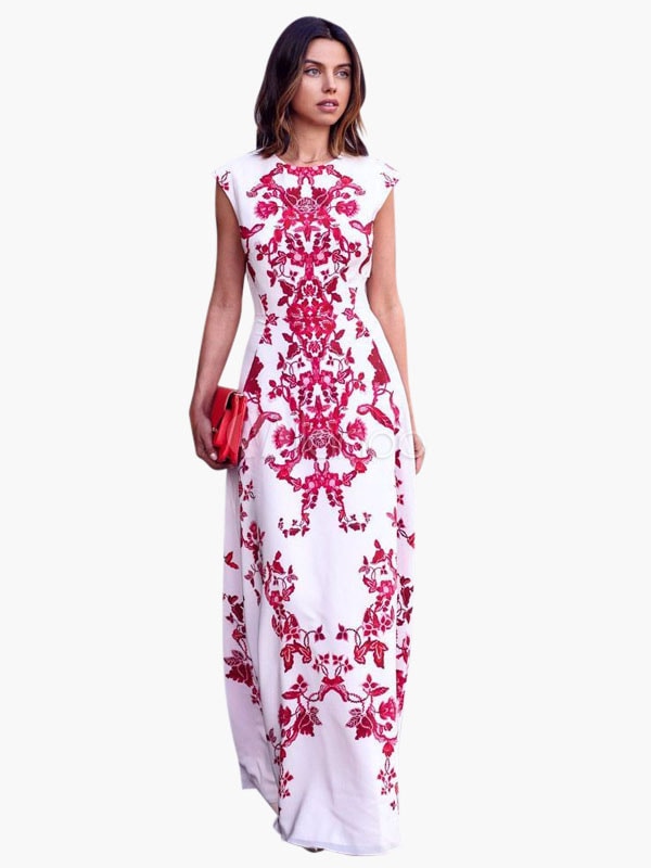 ミラー印刷とクルーネックマキシドレス