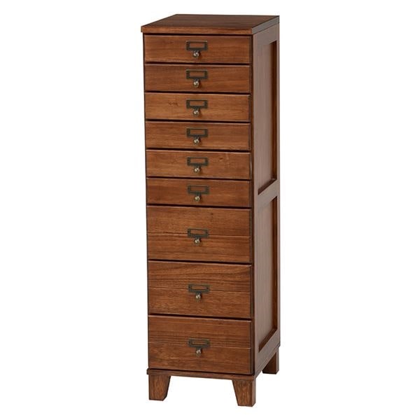 書類チェスト/多段チェスト [9段] 木製/桐 幅28cm ネーム入れ付き ブラウン