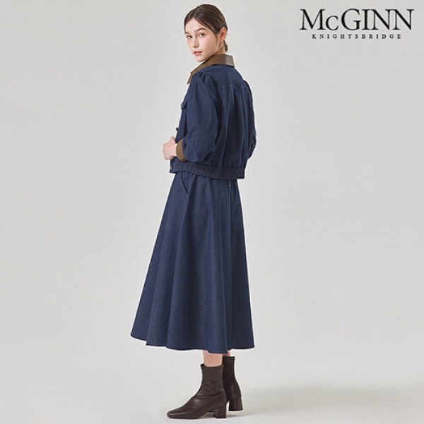 McGINN ワイドバンディングデニムフレアスカート_M4F1SK8030