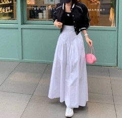 チェックスカート マキシスカート ハイウエスト スカート マキシ丈 フレア 細身 ストレート Aライン スマート チュール フリル ウエストマーク ファスナー 薄手 かわいい 大人可愛い シンプル