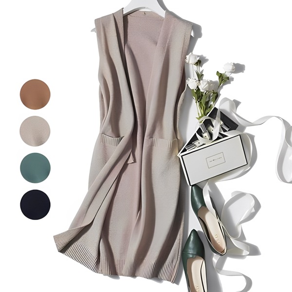 ４色展開 新鮮なニットベストカーディガン レディース トップス カーディガン ベスト サマーニット アウター ジレ ニットカーディガン ミモレ 袖なし ノースリーブ Vネック ミディアムレングス 5,638円