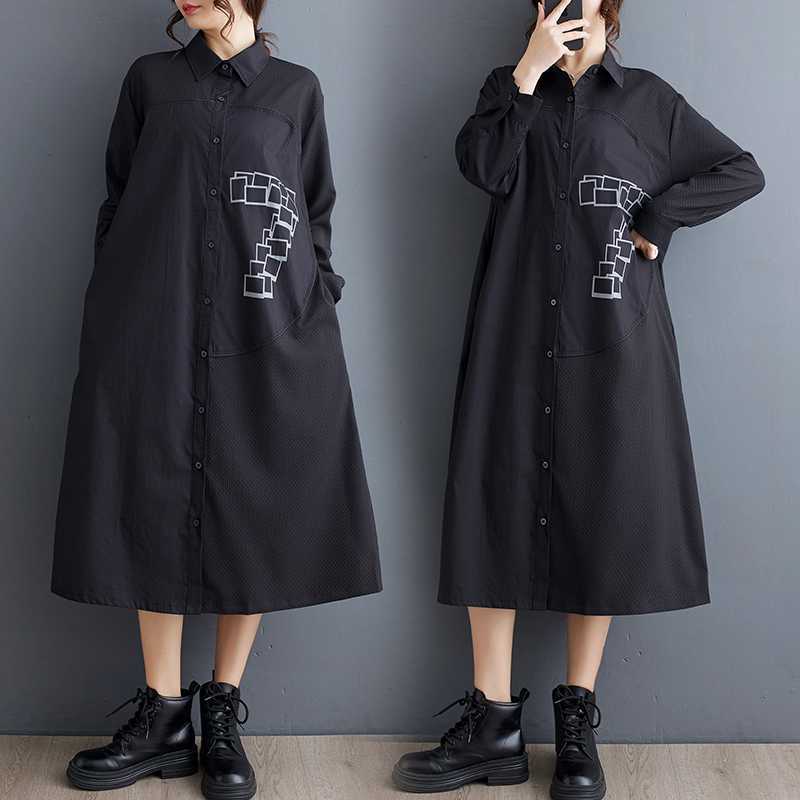 「ファットガール」 2024秋新品 シャツワンピース ドッキング 大きいサイズ 体型カバー レディース メガ割 ワンピース30%までに制限