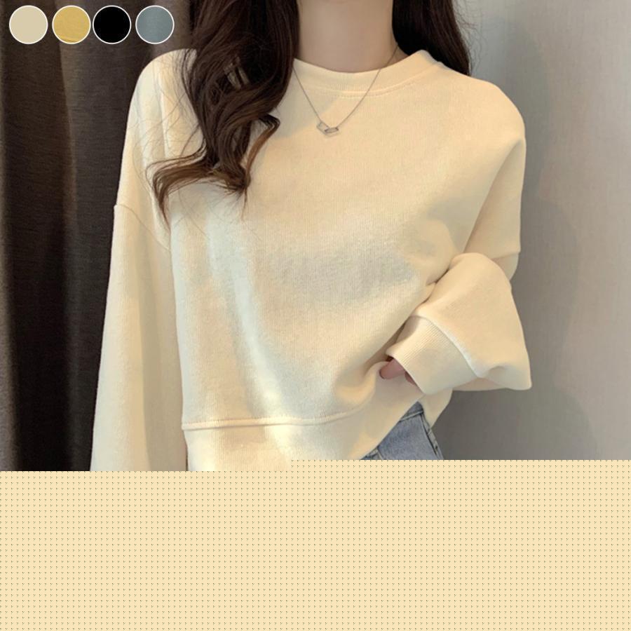 安い商品 今日だけ Tシャツ レディース 長袖 カットソー 春 スウェット生地 ミディアム丈 薄手 スクエアネック クロップド丈 短め丈 シンプル 通勤 通学 白 黒 ギフトポイント