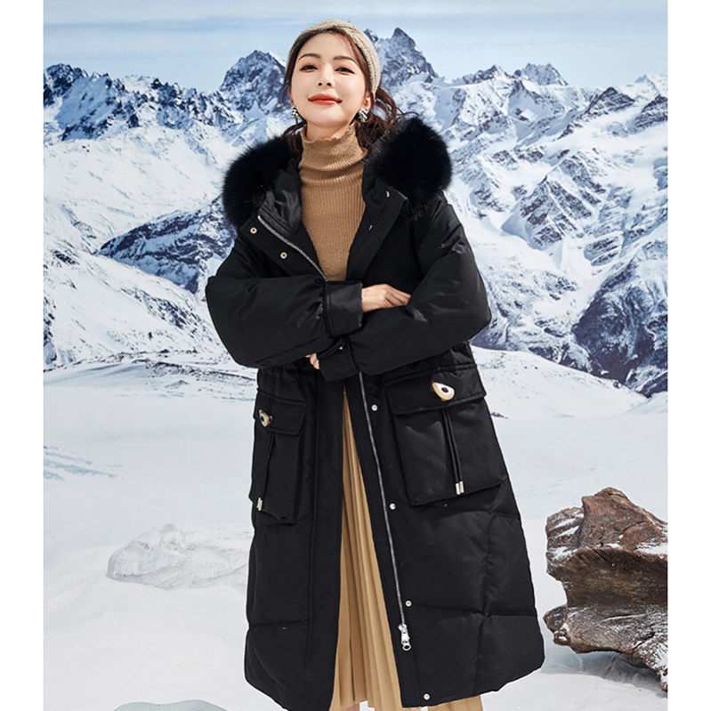 レディース ダウンジャケット 冬 厚手 防寒服 アウトドア ロングコート フード付きコート 無地 ファー 防風 柔らかい ダウンコート 韓国風 軽量 ファッション 暖かい サイドポケット OceanM