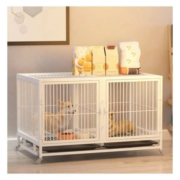 [2026新作-329]犬の繁殖ケージ 相反する2匹の犬を引き離すことができる 犬のケージ の真ん中に仕切りがあります 犬小屋ケージ ダブルドア付き トレー付き キャスター付き 組立