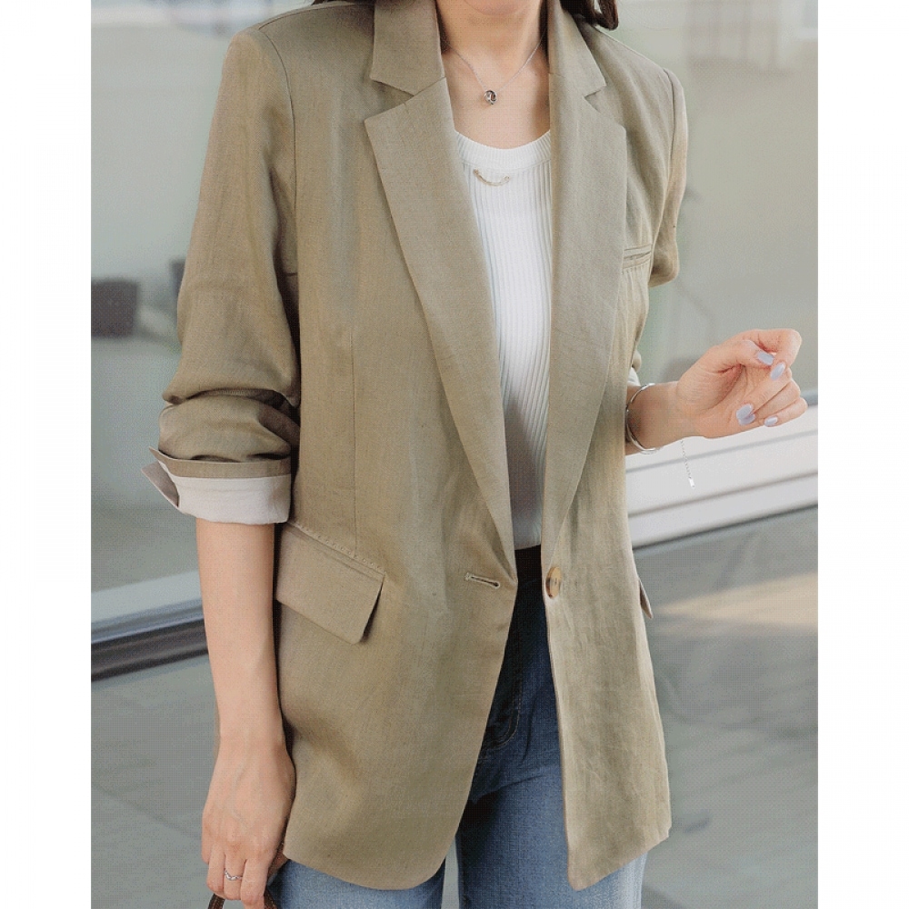 Click & Funny ランタンアップカラーリネンジャケット