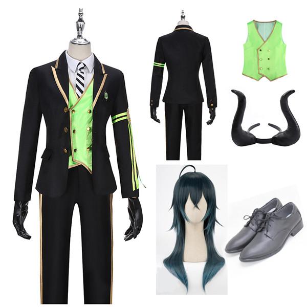 【ins話题で】ツイステッド　ワンダーランド マレウス ドラコニア コスプレ衣装 黒い 牛の角 付き ウィッグ 靴 能 コスチューム 異世界 名門