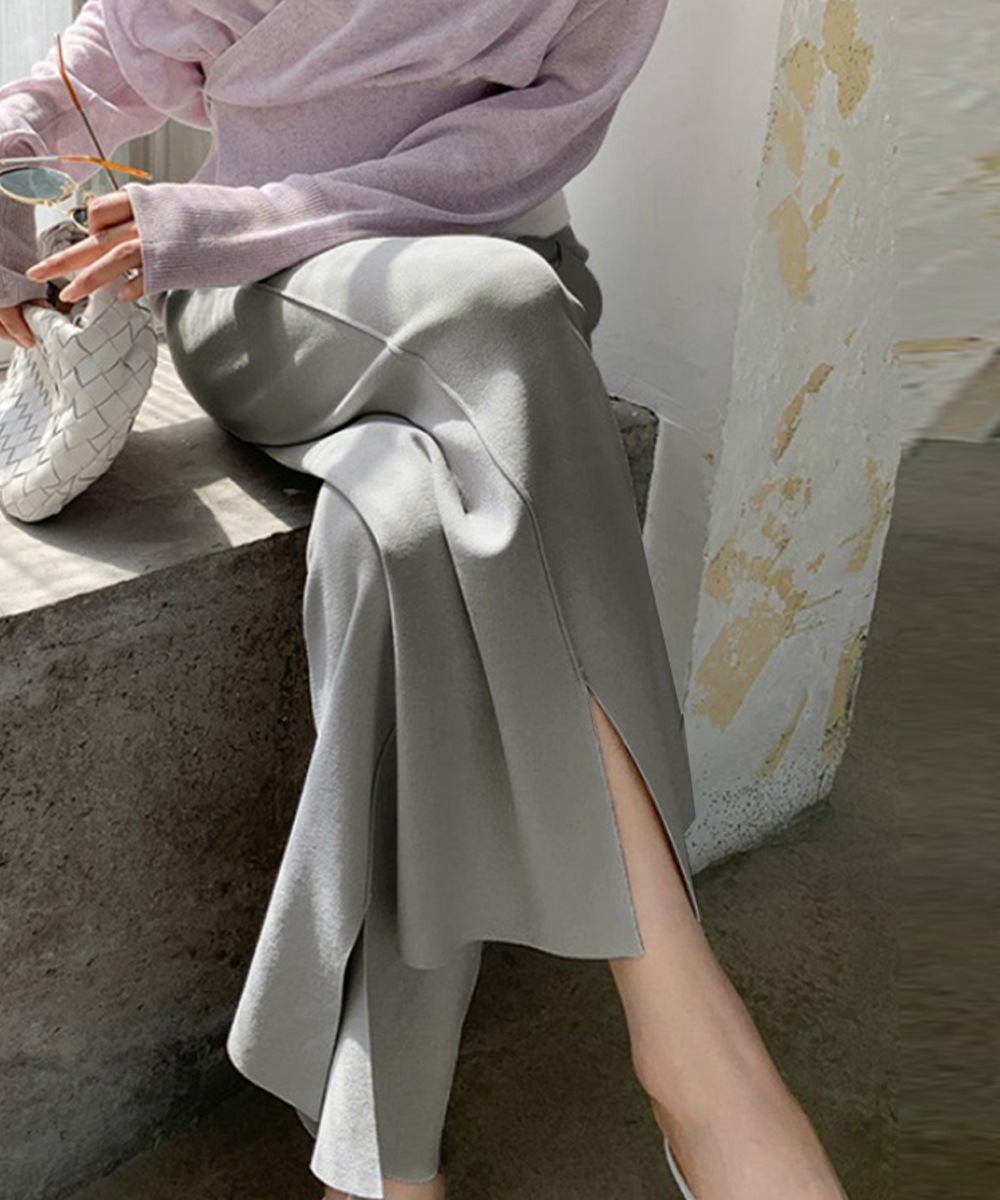 国内即納 ニットワイドパンツ レディース スリット 86KANING-026